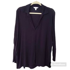 112. Time And Tru Black Pirate Collar Flowy Blouse